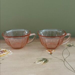 2 Pink Anchor Hocking princess tea cups